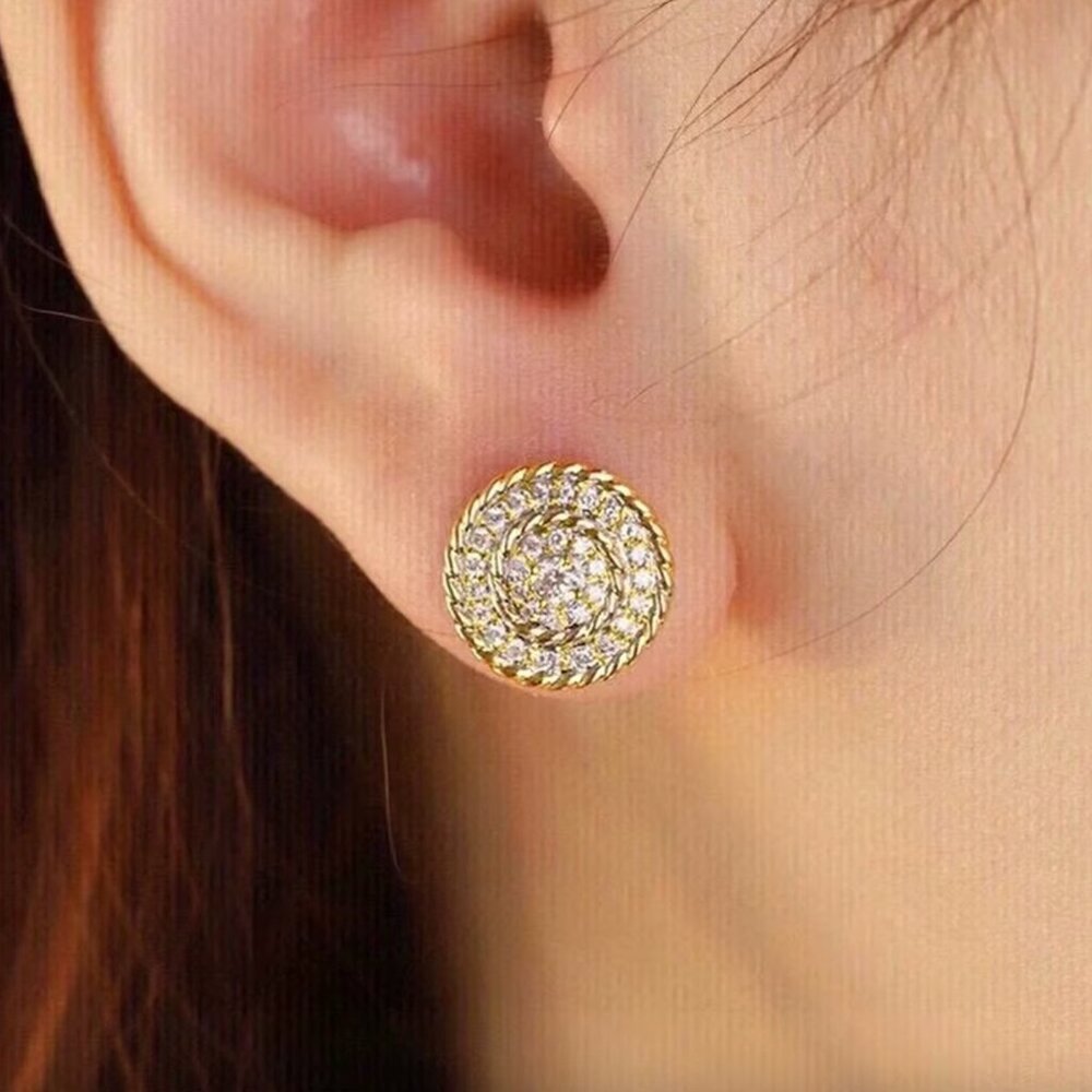 14k Yellow Gold Diamond Halo Stud Earrings - Picture 2 of 4